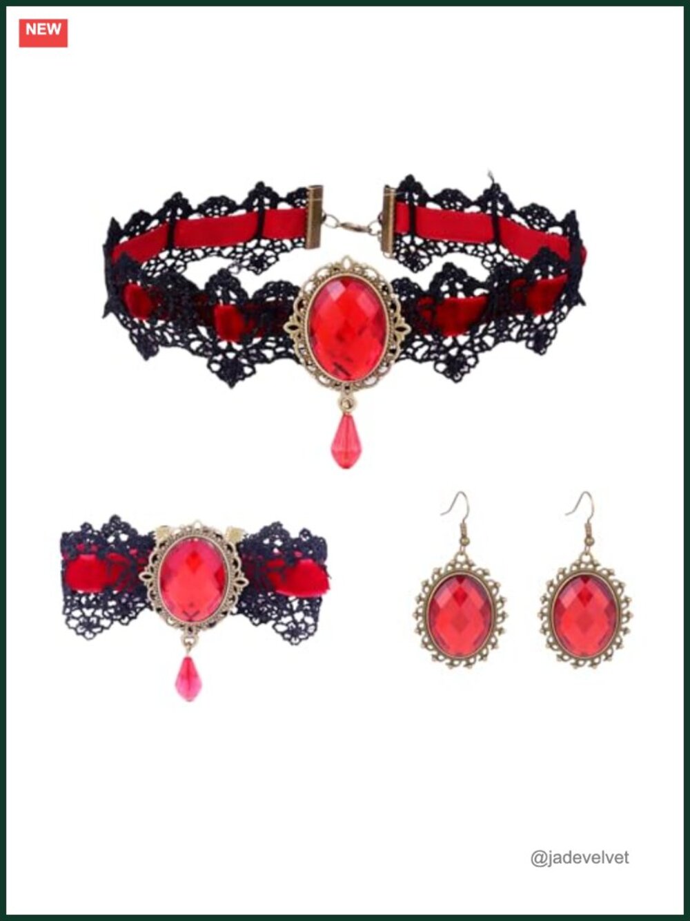 Lace Choker Necklace Earrings Bracelet Set Gothic Victorian Cosplay